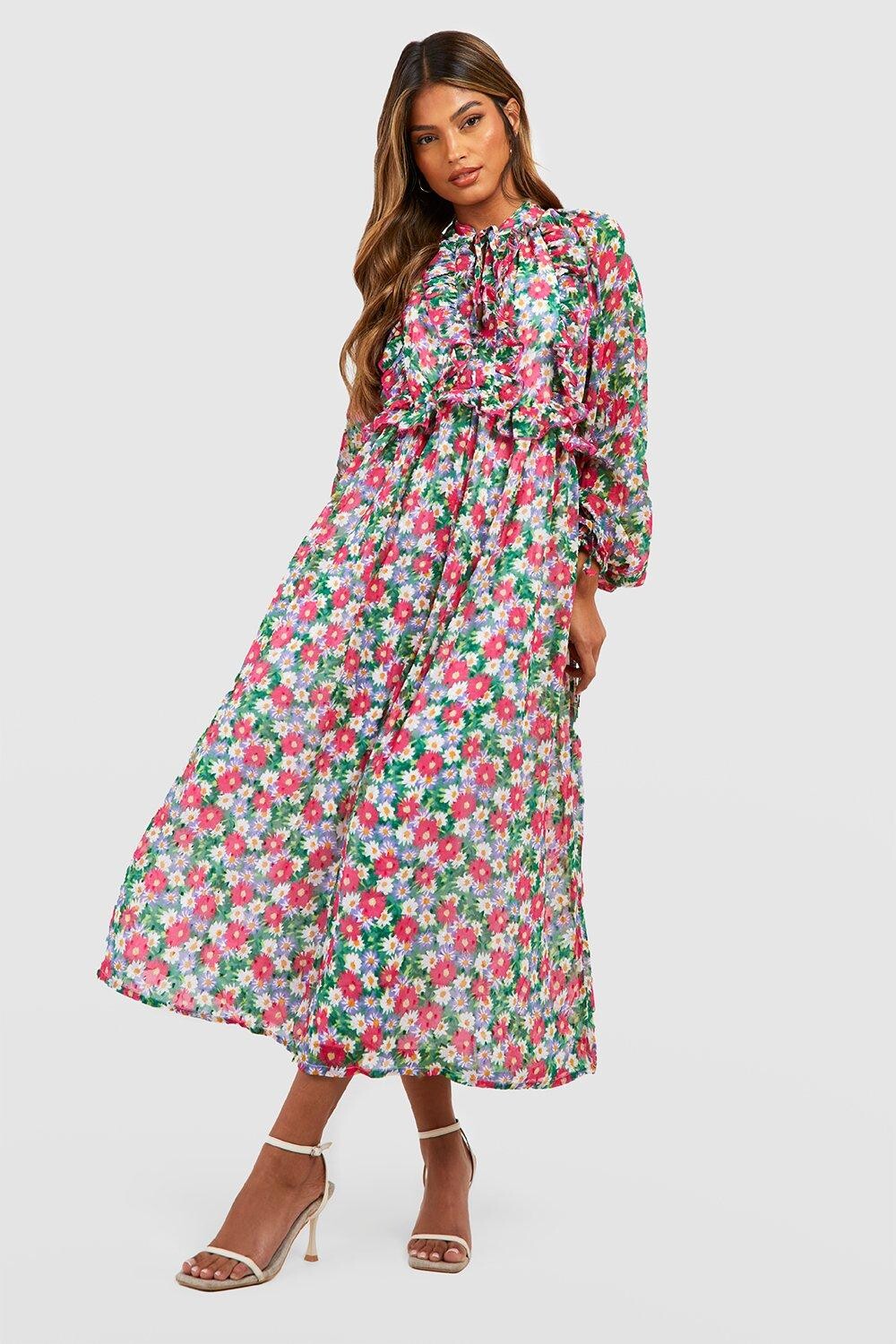 

Платье миди с цветочным цветом Boohoo, розовый