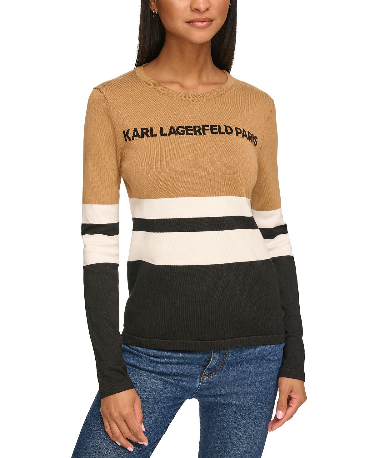 

Женский свитер с цветными блоками и логотипом KARL LAGERFELD PARIS