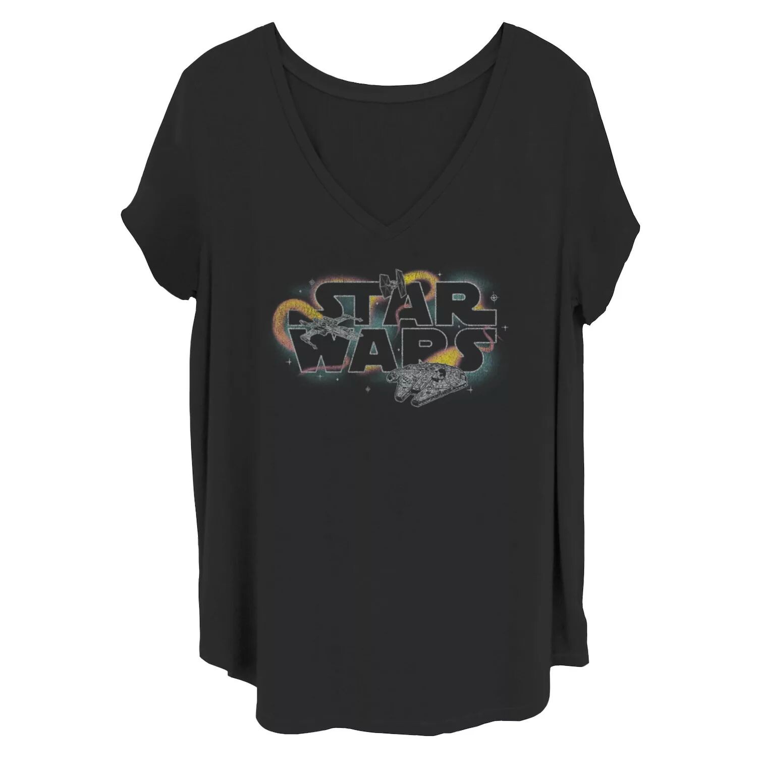 

Футболка с логотипом Juniors' Plus Star Wars A New Hope Episode IV Dogfight и V-образным вырезом с рисунком Licensed Character