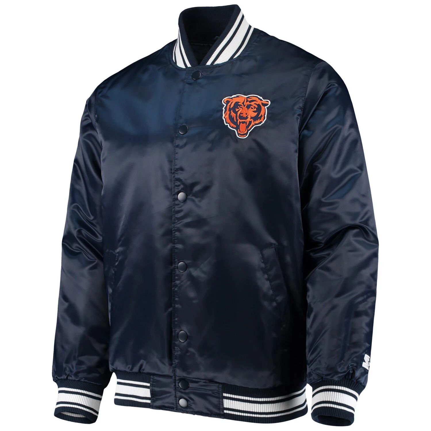 цена Мужская темно-синяя атласная университетская куртка на кнопках Chicago Bears Locker Room Starter