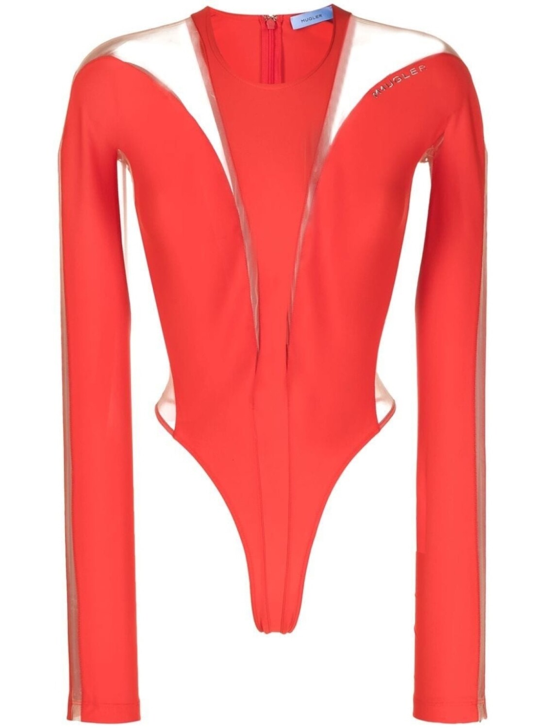 

Mugler прозрачное боди с длинными рукавами, красный