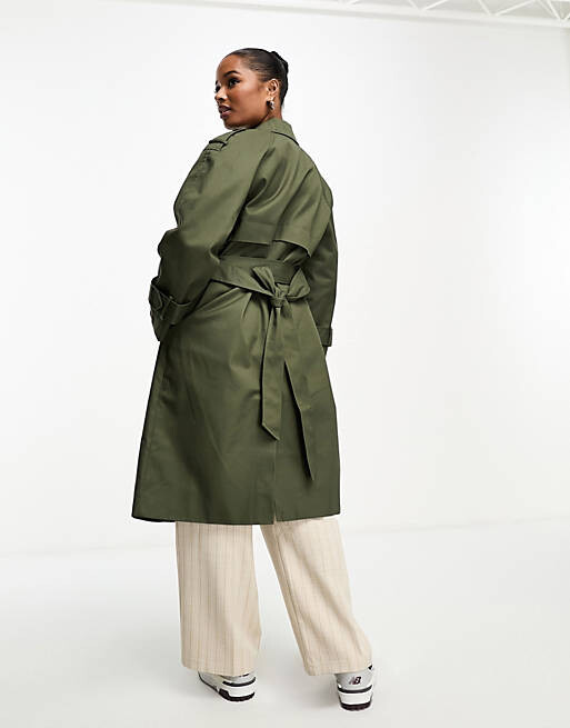 

Длинный плащ темного хаки ASOS DESIGN Petite