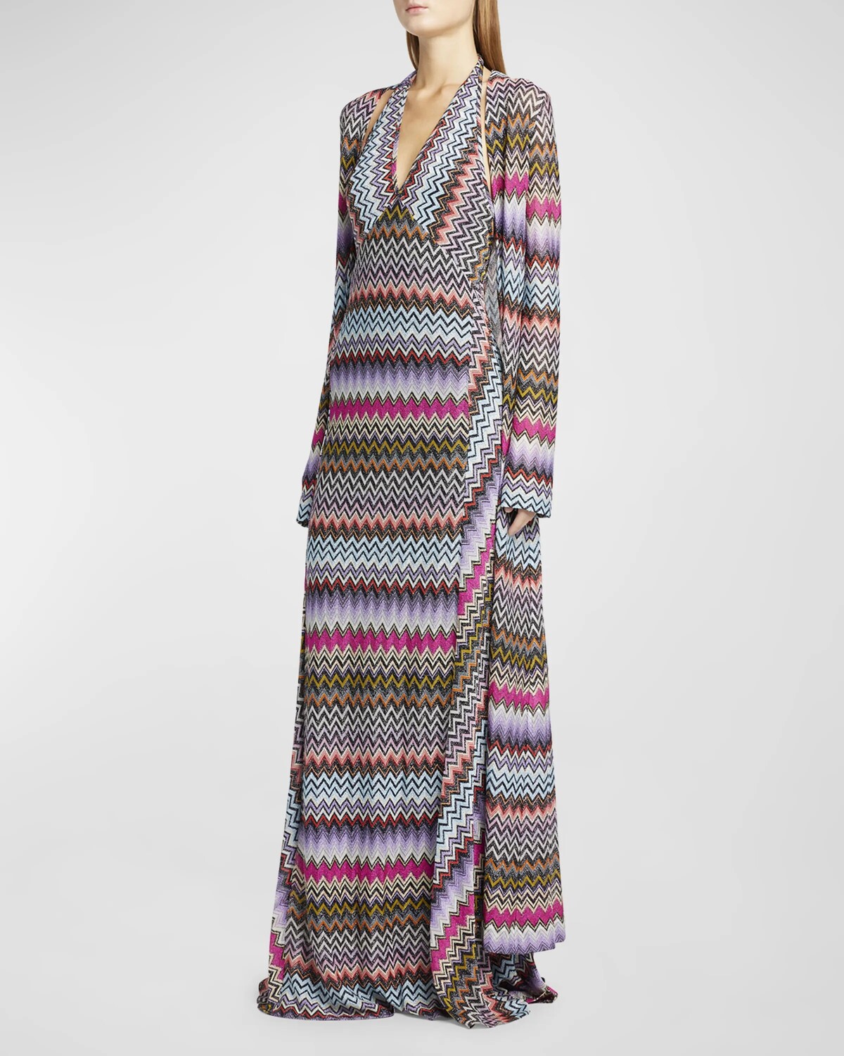 

Длинный кардиган шевронной вязки металлизированного цвета Missoni, цвет Multiblack Bs