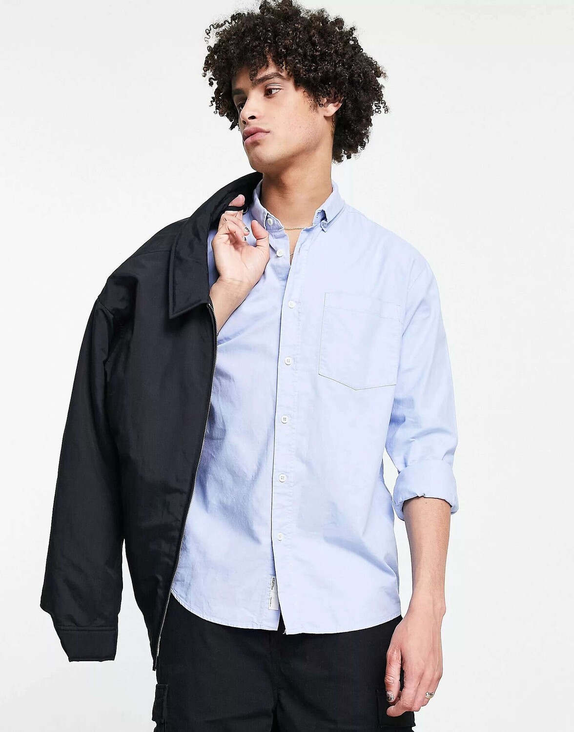 

Синяя рубашка с длинными рукавами Pull&Bear