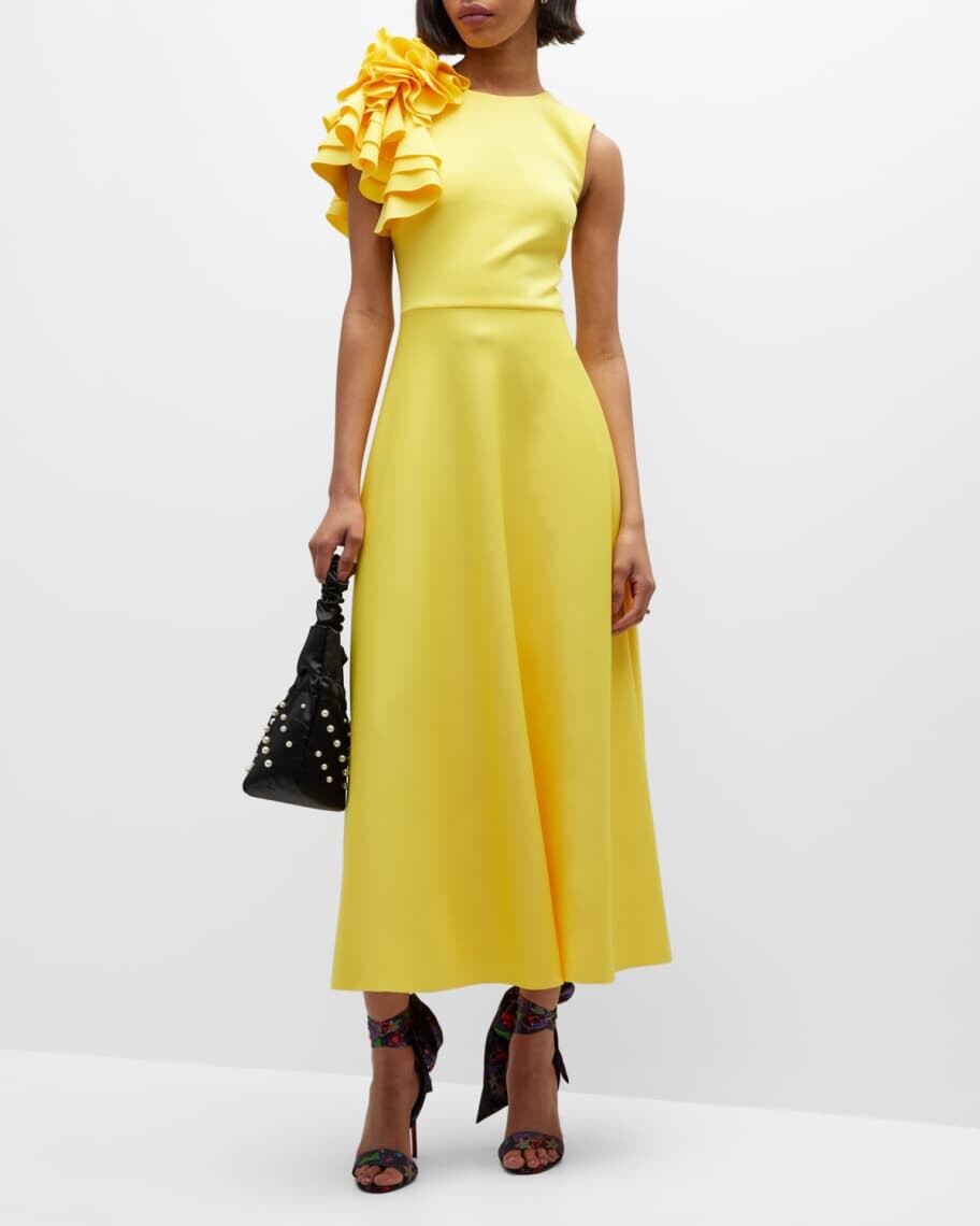 

Платье макси трапециевидной формы без рукавов с рюшами Badgley Mischka Collection