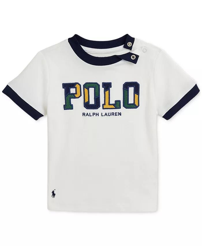 

Детская хлопковая футболка с аппликацией логотипа Polo Ralph Lauren, белый