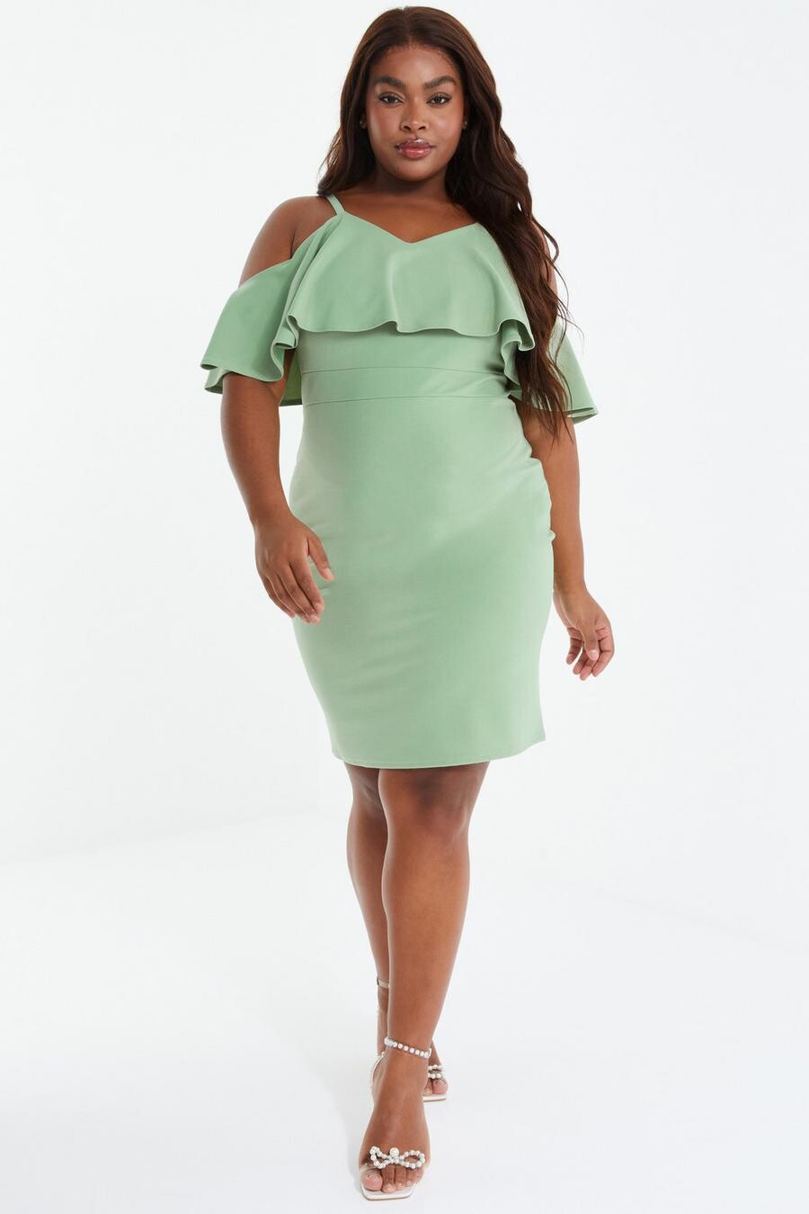 

Платье миди Curve Sage с оборками QUIZ Clothing