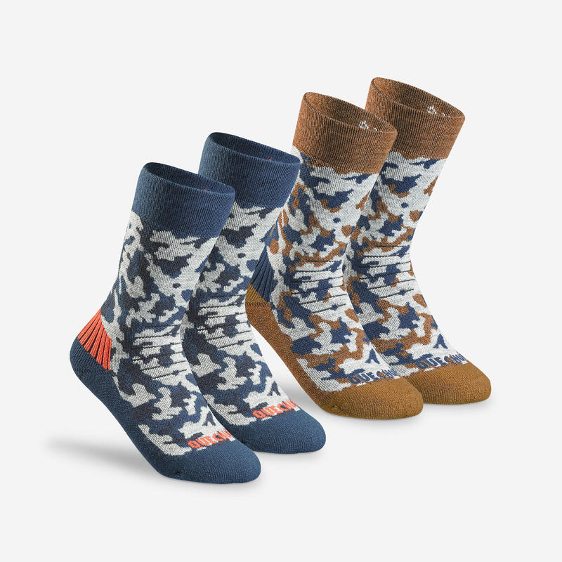 Детские теплые походные носки, средней высоты - SH100, 2 шт. серого/синего цвета. QUECHUA, цвет braun походные носки теплые высокие 2 пары зимние походные sh100 quechua цвет schwarz