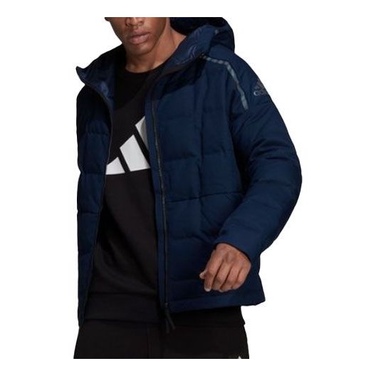 Пуховик adidas Sports Stay Warm hooded down Jacket Navy Blue, синий пуховик adidas logo hooded down jacket navy blue синий