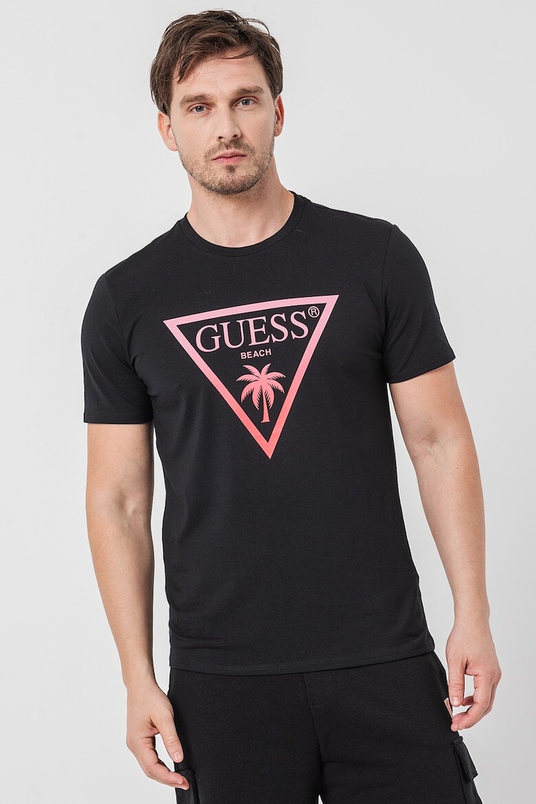 

Футболка с овальным вырезом и логотипом Guess, черный