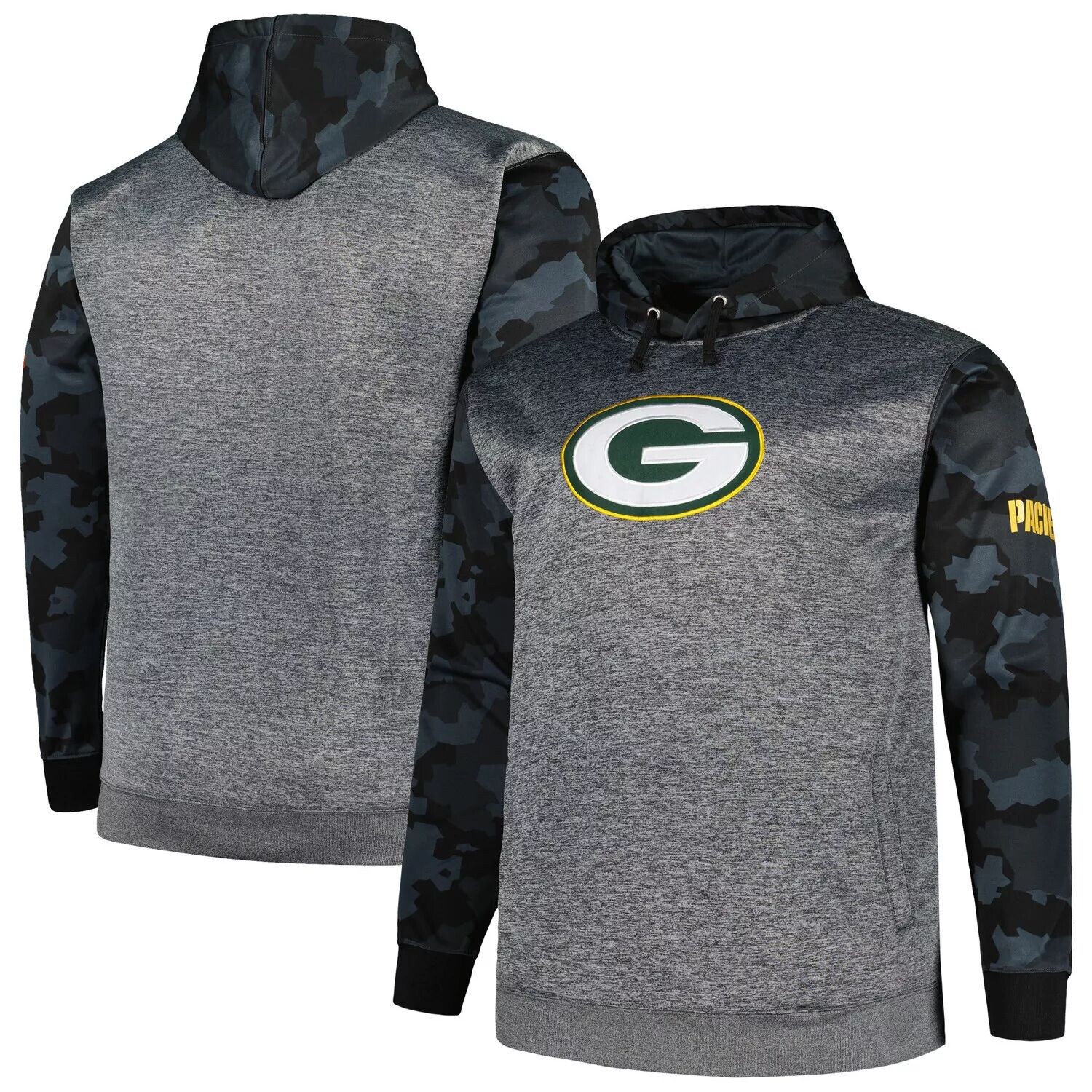 

Мужской пуловер с капюшоном с камуфляжным принтом и логотипом Heather Green Bay Packers Big & Tall Fanatics