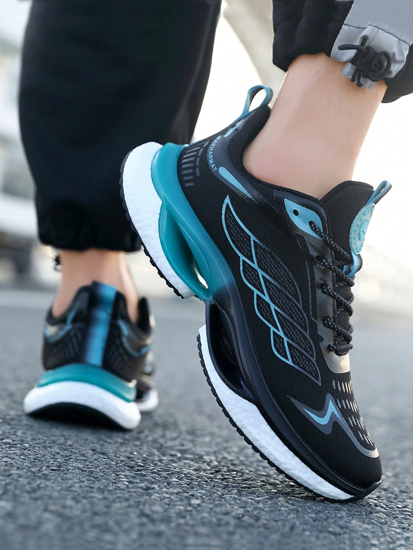 Модная мужская спортивная обувь на толстой подошве для бега, черный модная мужская спортивная обувь с воздушной подушкой мужская спортивная обувь для бега крутые сетчатые кроссовки дышащая обувь для бега