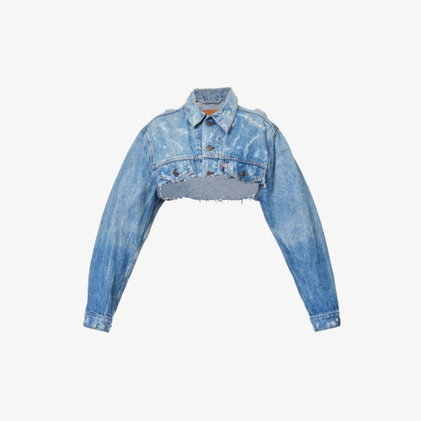 

Джинсовая куртка с потертостями и фирменной биркой Jean Vintage, синий