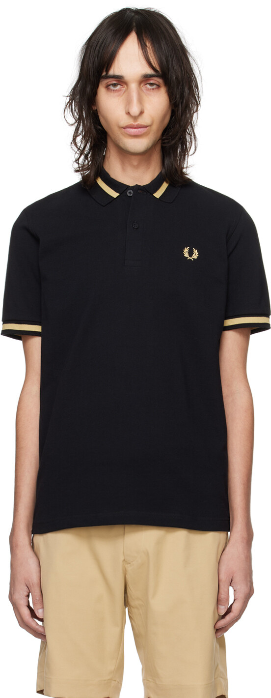 

Черная футболка-поло с вышивкой Fred Perry, цвет Black/Champagne