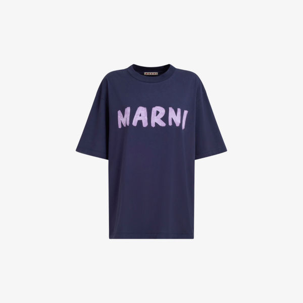 Хлопковая футболка свободного кроя с логотипом Marni, черный