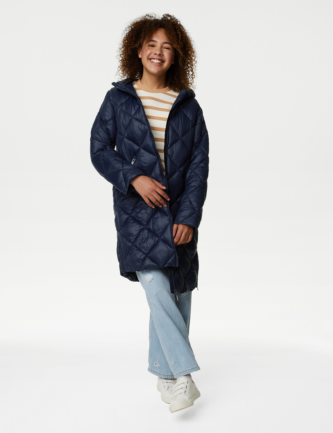

Стеганое пуховое пальто Stormwear (6–16 лет) Marks & Spencer, темно-синий