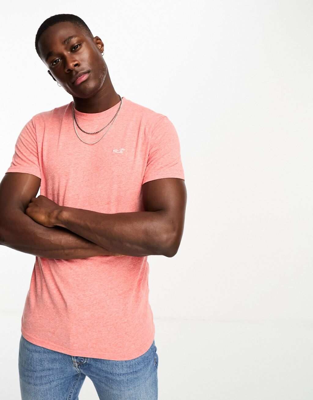 

Кораллово-розовая футболка с логотипом Hollister