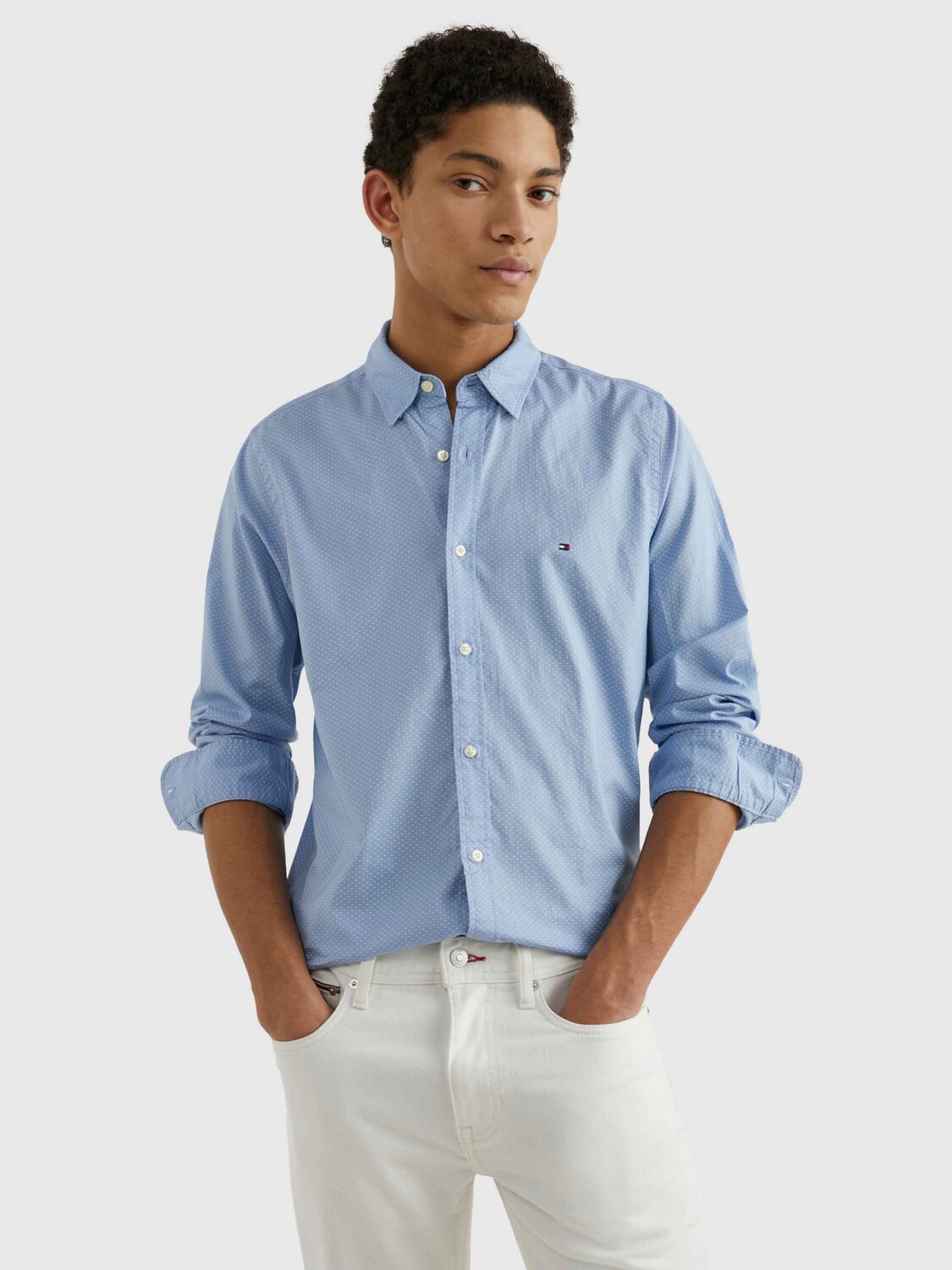 

Tommy Hilfiger Soft Mini Print Рубашка приталенного кроя, облачно-синий/белый