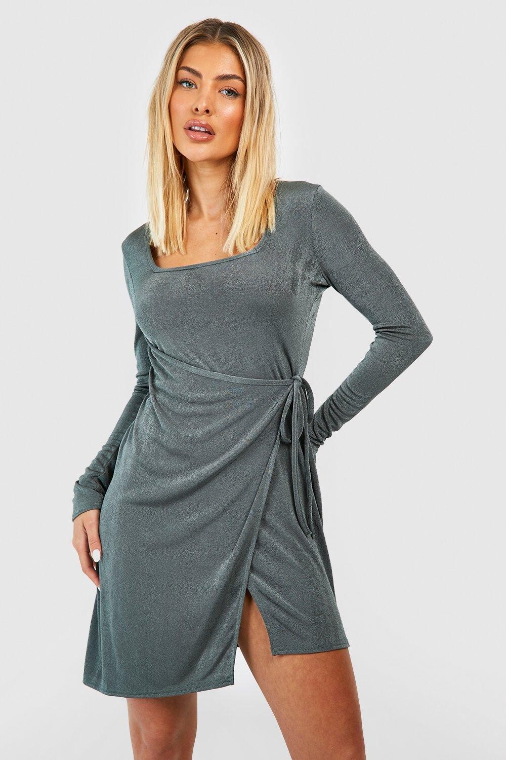 

Мини-платье с запахом Boohoo, оливковый, Зеленый