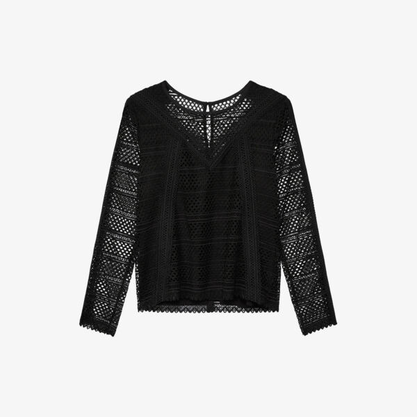 

Тканый топ с длинными рукавами и кружевной вышивкой The Kooples, черный