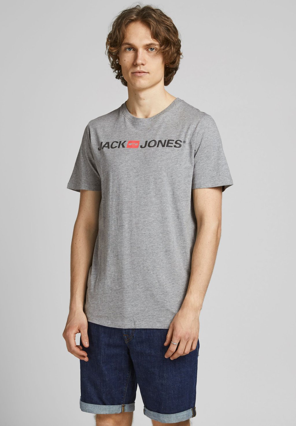 

Футболка с принтом JJECORP LOGO CREW NECK Jack & Jones, светло-серый меланж