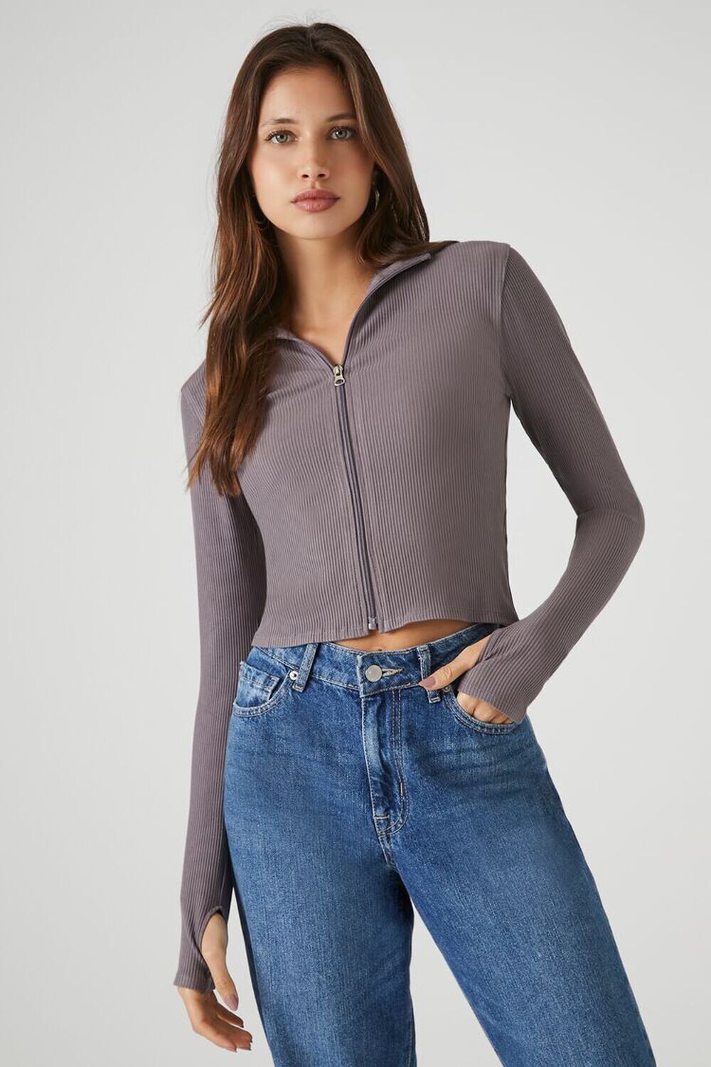 

Рубчатый топ на молнии Forever 21, угольный