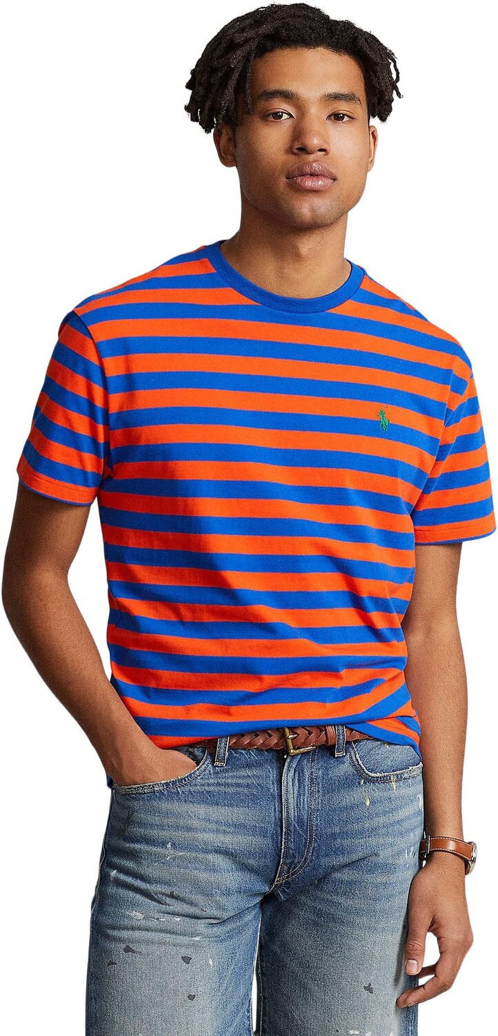

Полосатая футболка с коротким рукавом и круглым вырезом Polo Ralph Lauren, цвет Elite Orange/Pacific Royal