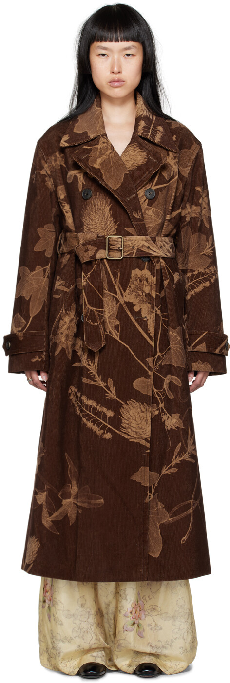 

Коричневый тренч с прессованными цветами Dries Van Noten