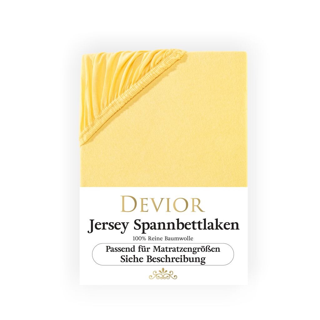 

Простыня Devior Jersey 140х200 - 160х200 см, желтая простыня 100% хлопок, высота матраса до 22см, резинка