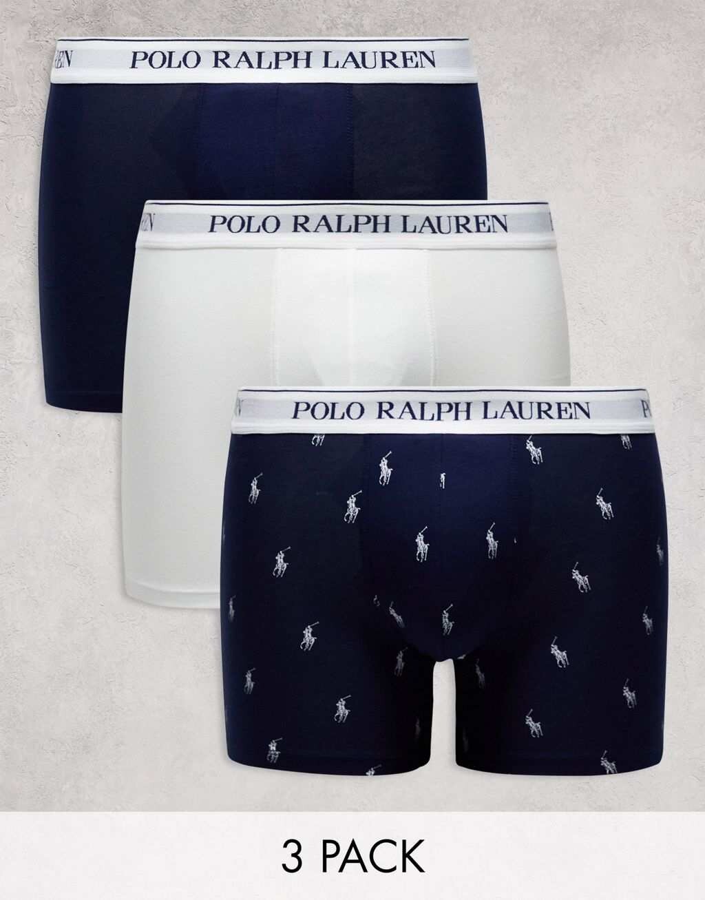 

Набор из трех плавок темно-синего цвета Polo Ralph Lauren с логотипом в виде пони по всей поверхности