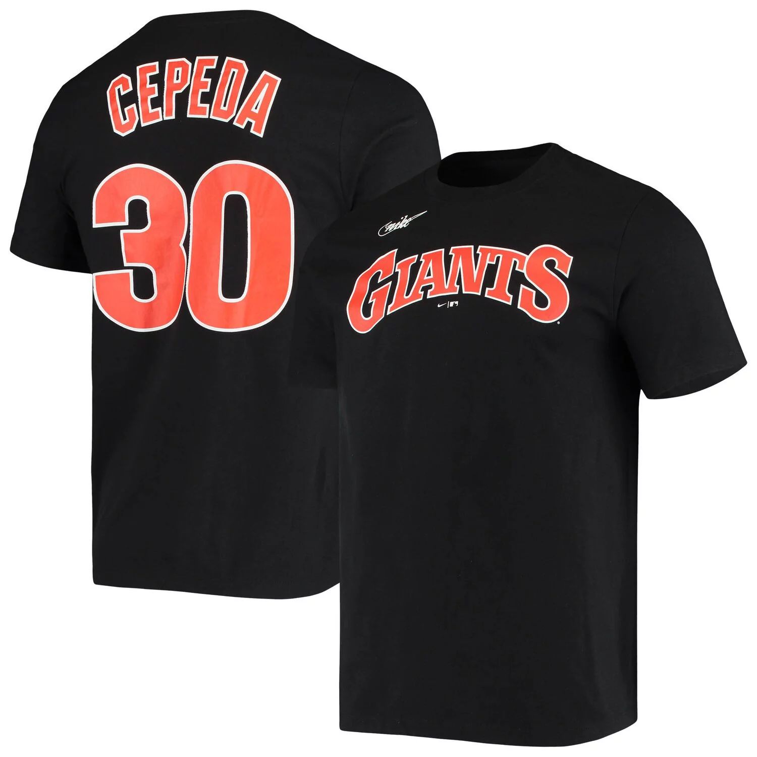 Мужская черная футболка Orlando Cepeda San Francisco Giants с именем и номером Nike