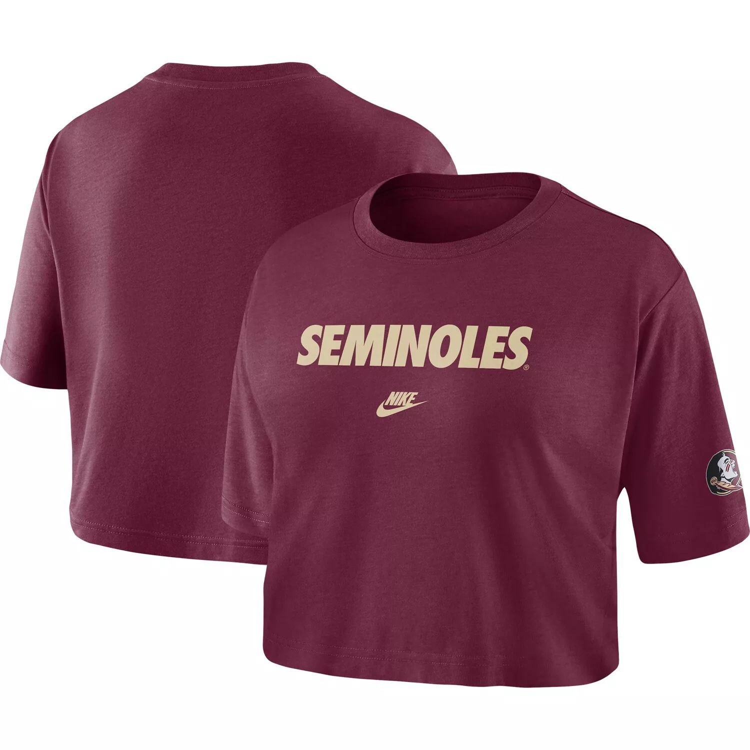 

Женская укороченная футболка с надписью Nike Garnet Florida State Seminoles Nike