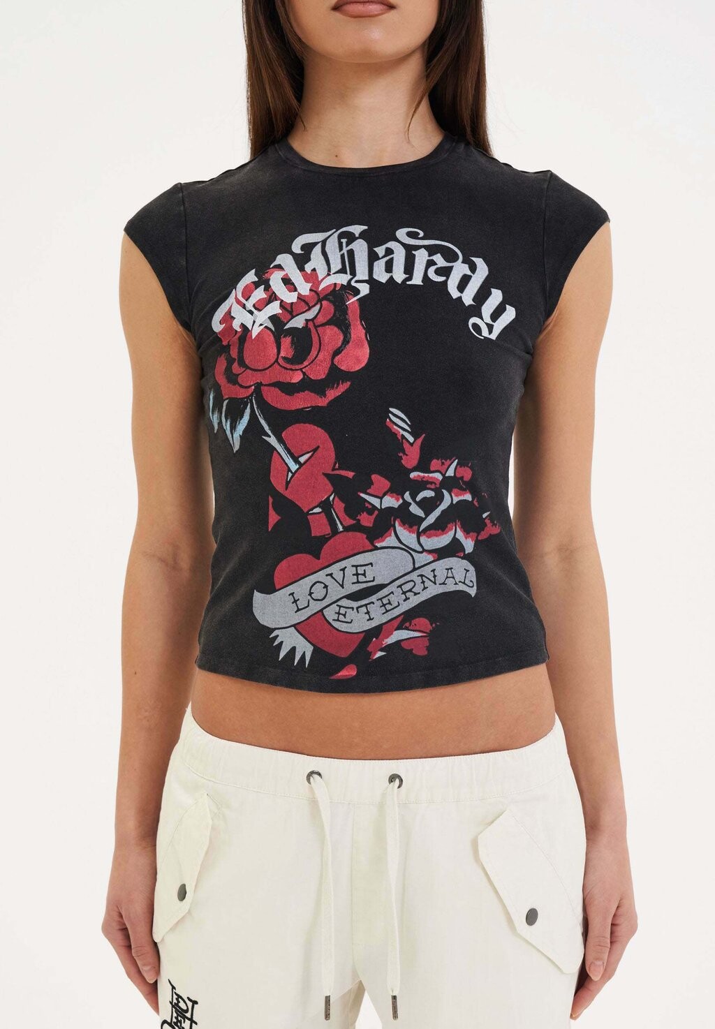 

Футболка с принтом LOVE ETERNAL CAP SLEEVE Ed Hardy, черный