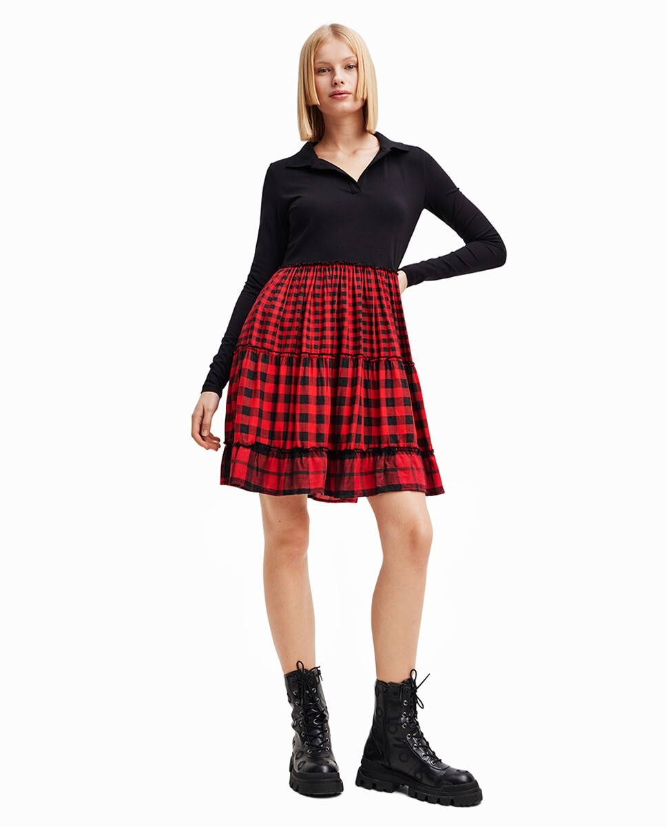 

Короткое комбинированное платье в клетку Desigual, красный