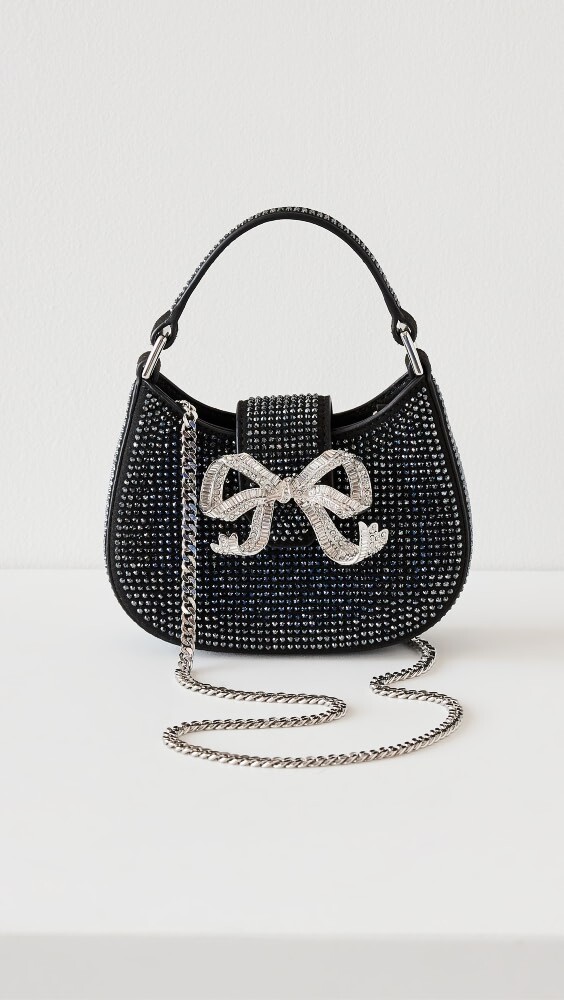 

Сумка Self Portrait Black Rhinestone Crescent Bow Micro, черный
