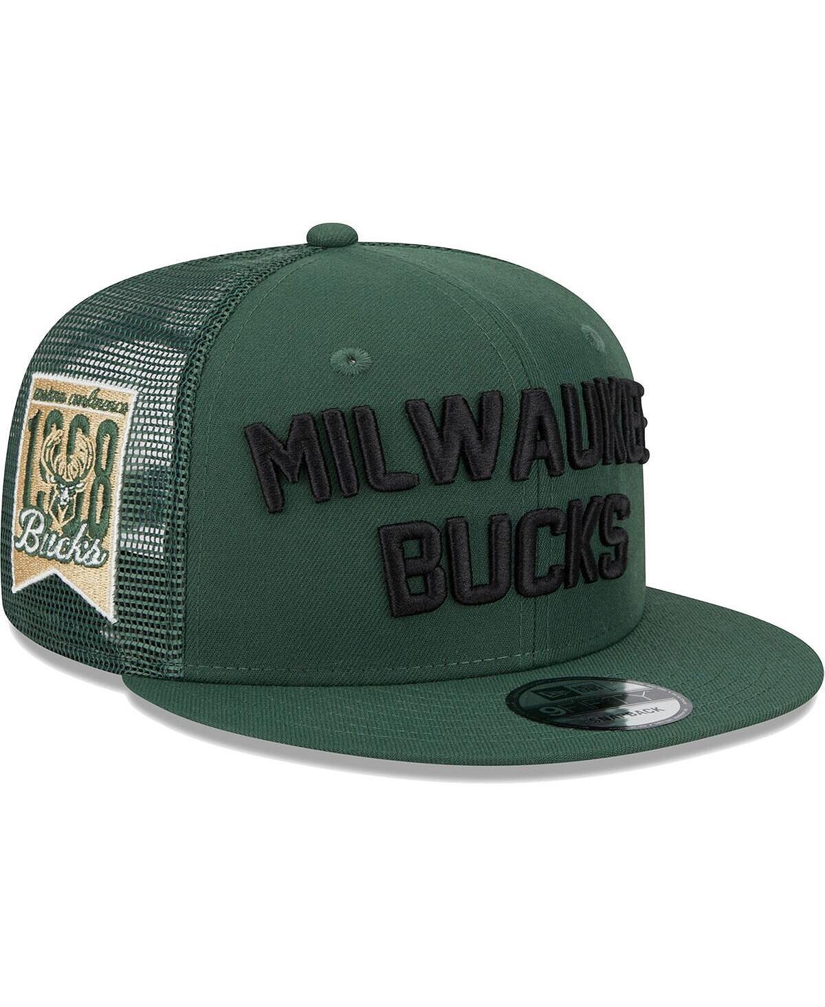 

Мужская кепка Hunter Green Milwaukee Bucks Stacked Script 9Fifty Trucker Snapback New Era