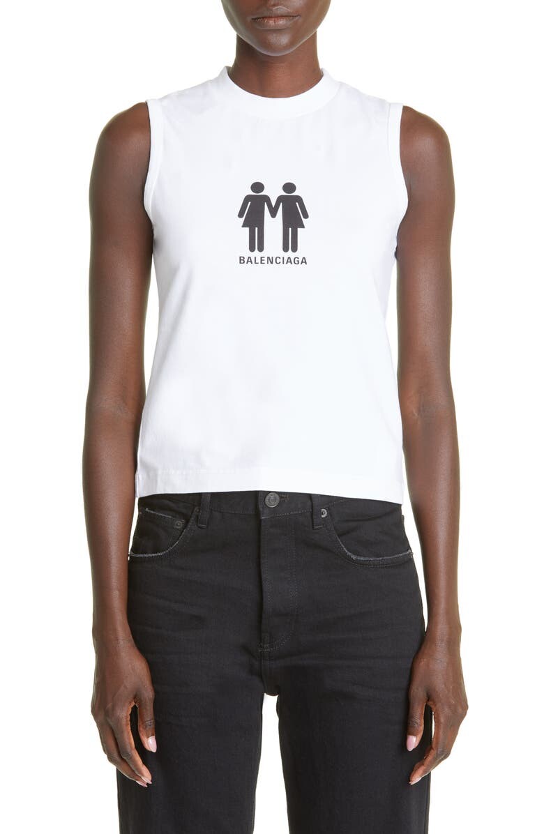 

Майка Pride 2022 из эластичного хлопка с рисунком BALENCIAGA, белый/черный