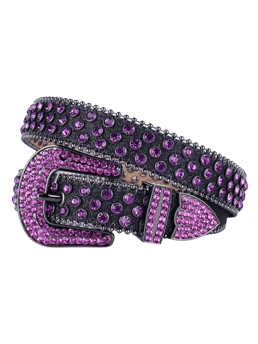цена Мужской блестящий фиолетовый кожаный ремень со стразами и роскошными заклепками в стиле вестерн, черный