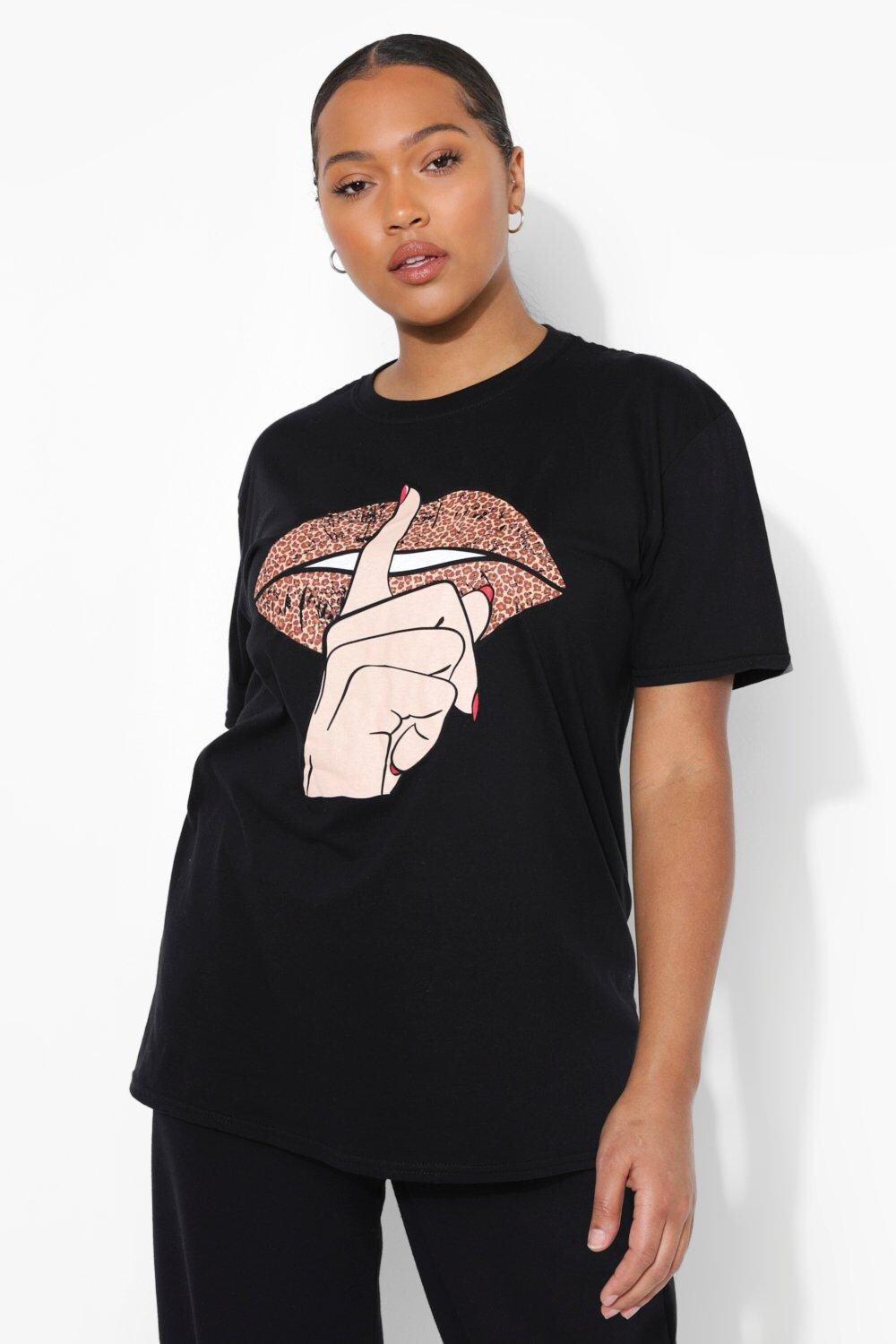 

Футболка plus leopard lips Boohoo, черный
