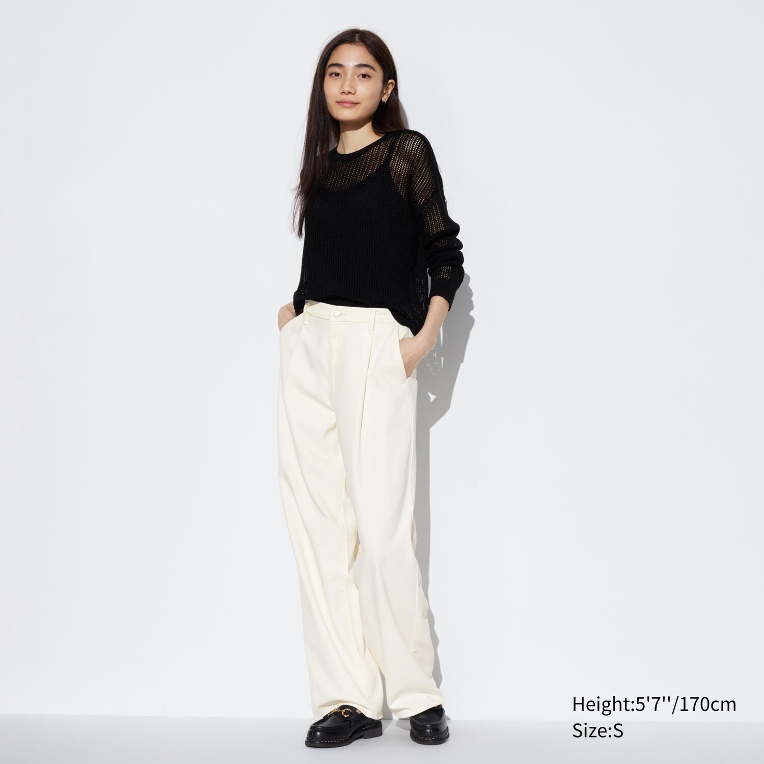 

Джинсы с широкой складкой на штанинах UNIQLO, светло-бежевый