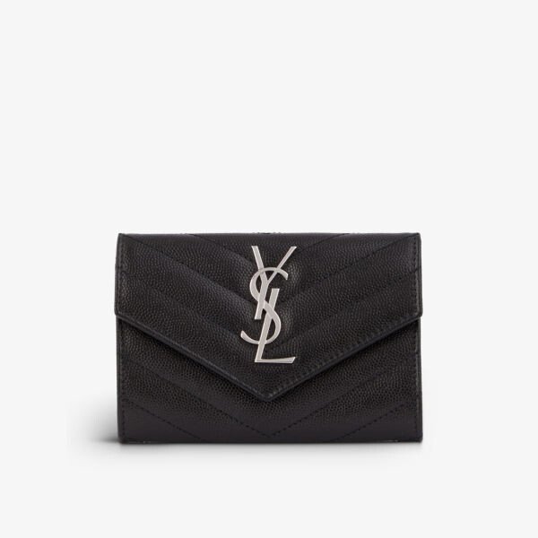 

Стеганый кожаный визитница с монограммой Saint Laurent, черный
