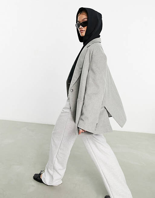 

Серый шерстяной свободный пиджак ASOS DESIGN Grandad