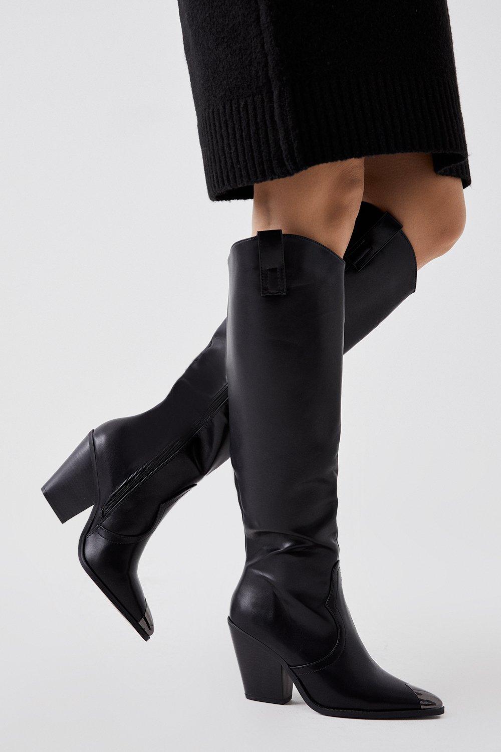 Сапоги до колена в стиле вестерн Hester на высоком блочном каблуке с металлическим носком Wallis, черный