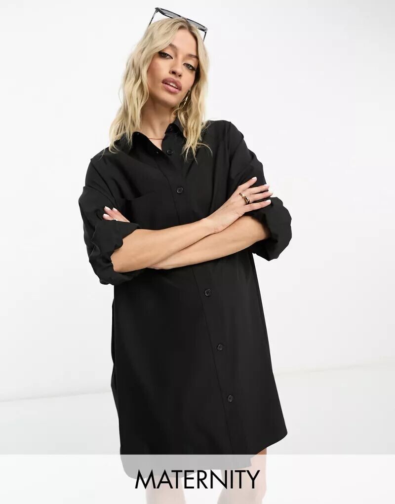 

Черное платье-рубашка мини Threadbare Maternity Sheila