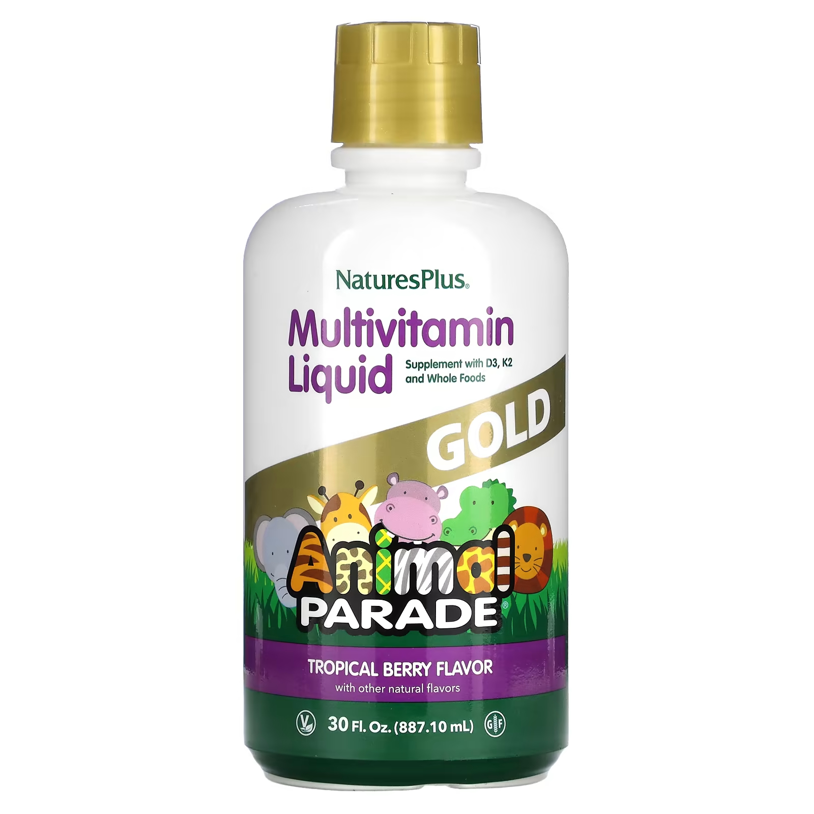 Мультивитаминная жидкость NaturesPlus Animal Parade Gold с тропическими ягодами, 887,1 мл