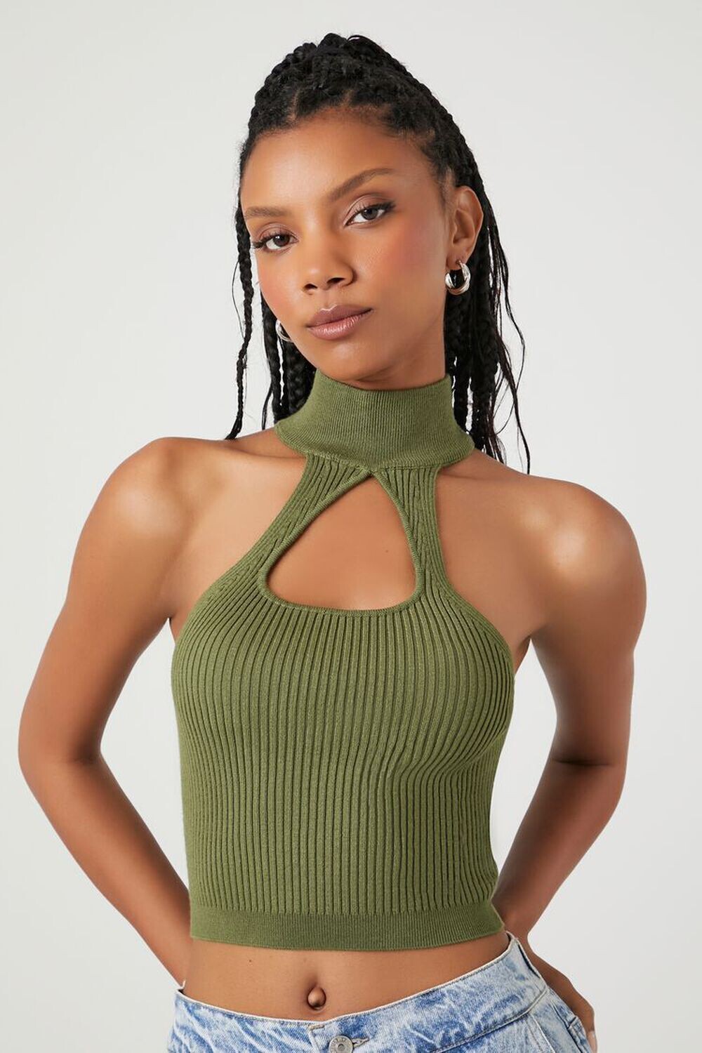 

Укороченный топ-свитер с воротником-стойкой Forever 21, кипарис