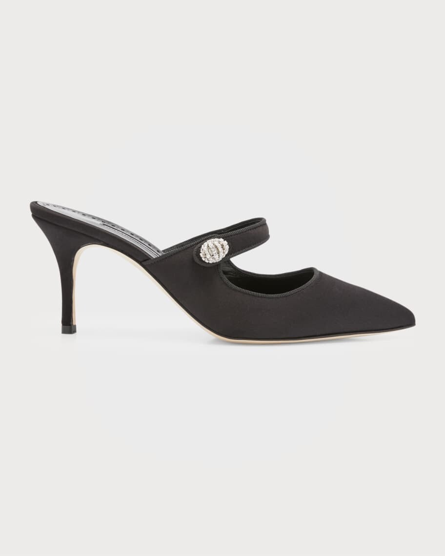 

Атласные туфли-мюли на шпильке Mary Jane Manolo Blahnik