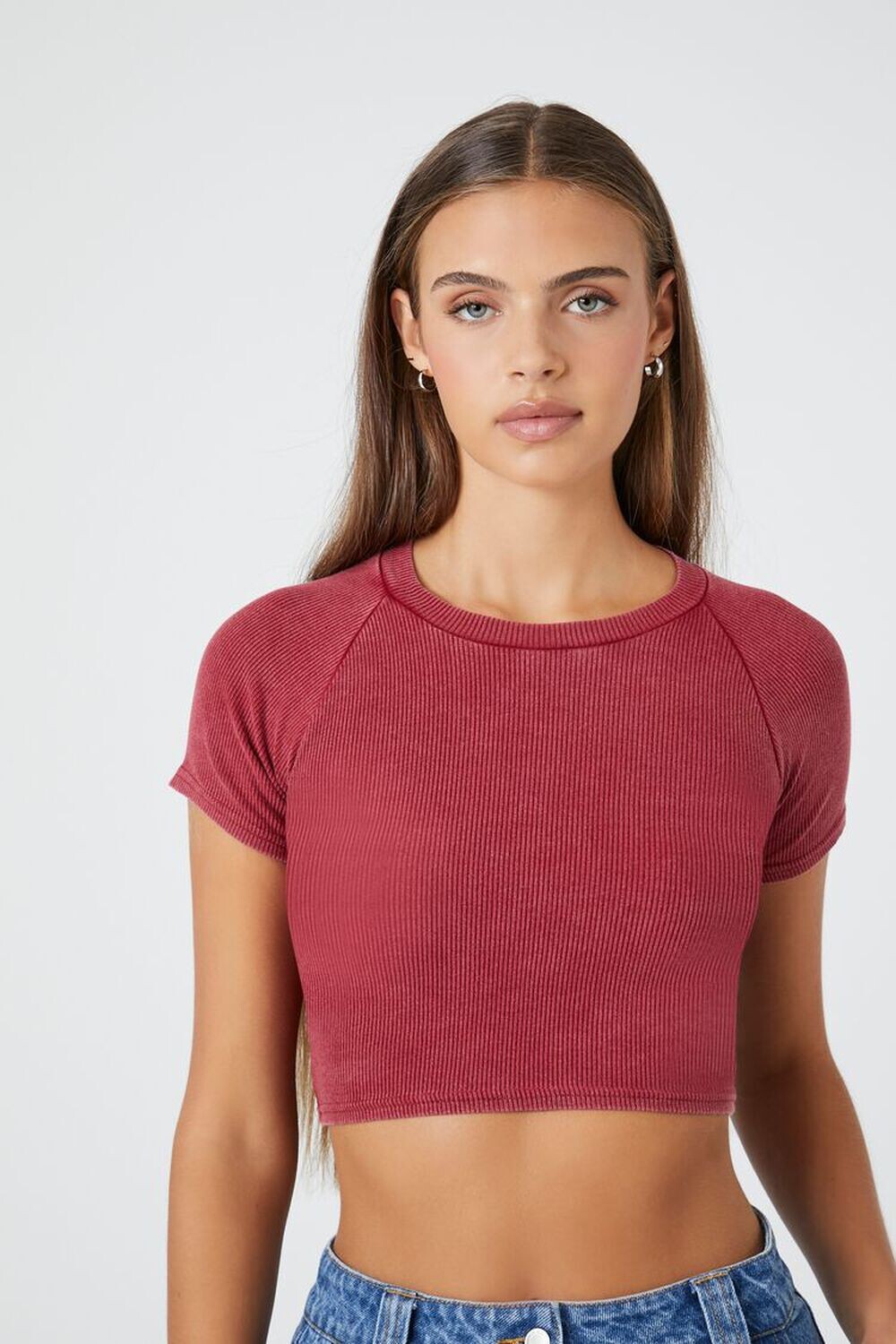

Укороченная футболка рельефной вязки Forever 21, бордовый, Красный