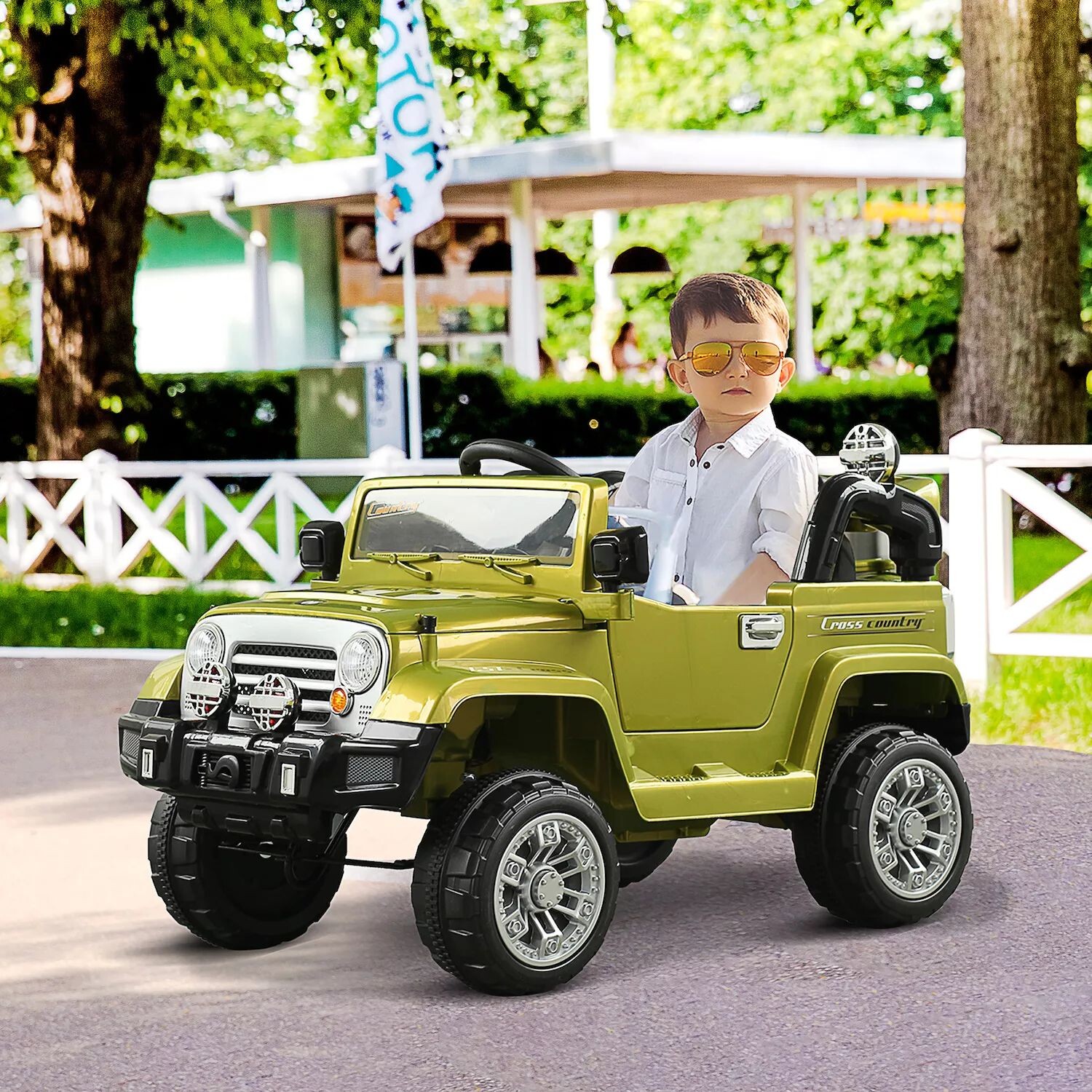 

Aosom Kids Ride on Car Off Road Truck с подключением MP3, рабочий звуковой сигнал, рулевое колесо и пульт дистанционного управления, двигатель 12 В, белый Aosom, черный