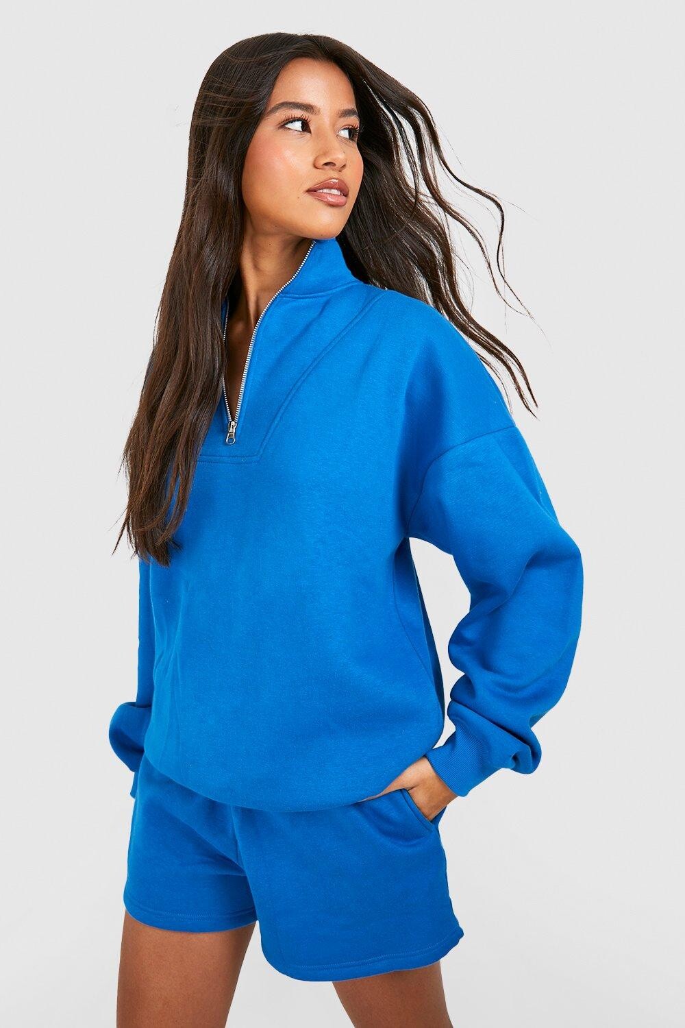 

Короткий спортивный костюм на половинной молнии Boohoo, синий